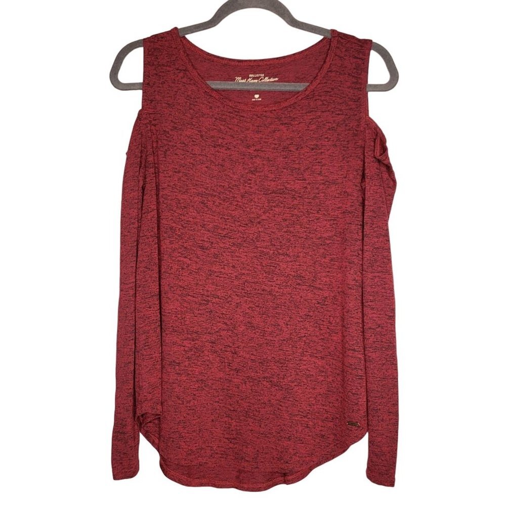 Hollister Marled Red Cold-Shoulder Long Sleeve Top